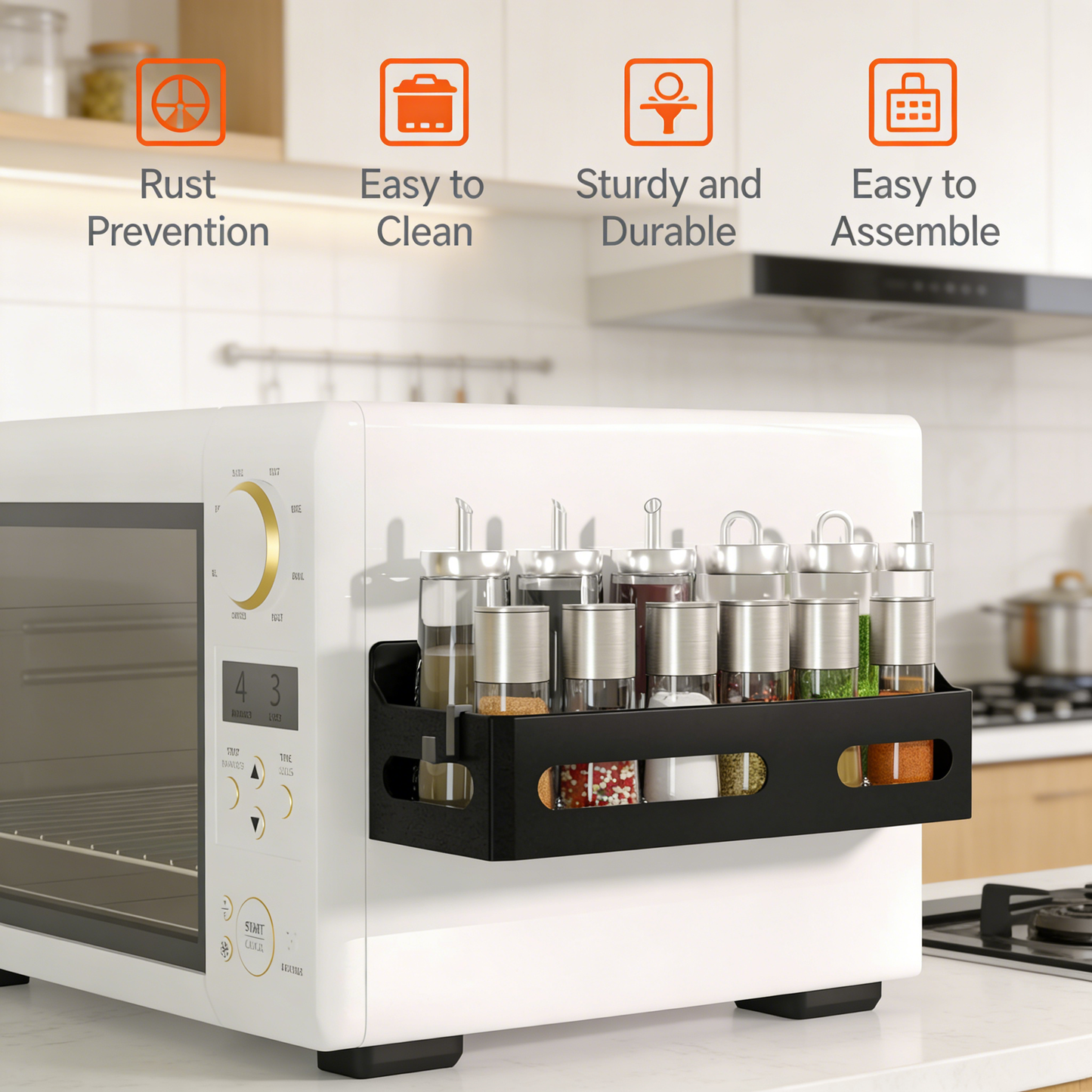 Multi-Purpose Magnetic Storage Rack, No Drilling Wall Mount Organizer for Kitchen & Bathroom