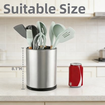 Rotating Stainless Steel Kitchen Utensil Caddy with Drain Tray