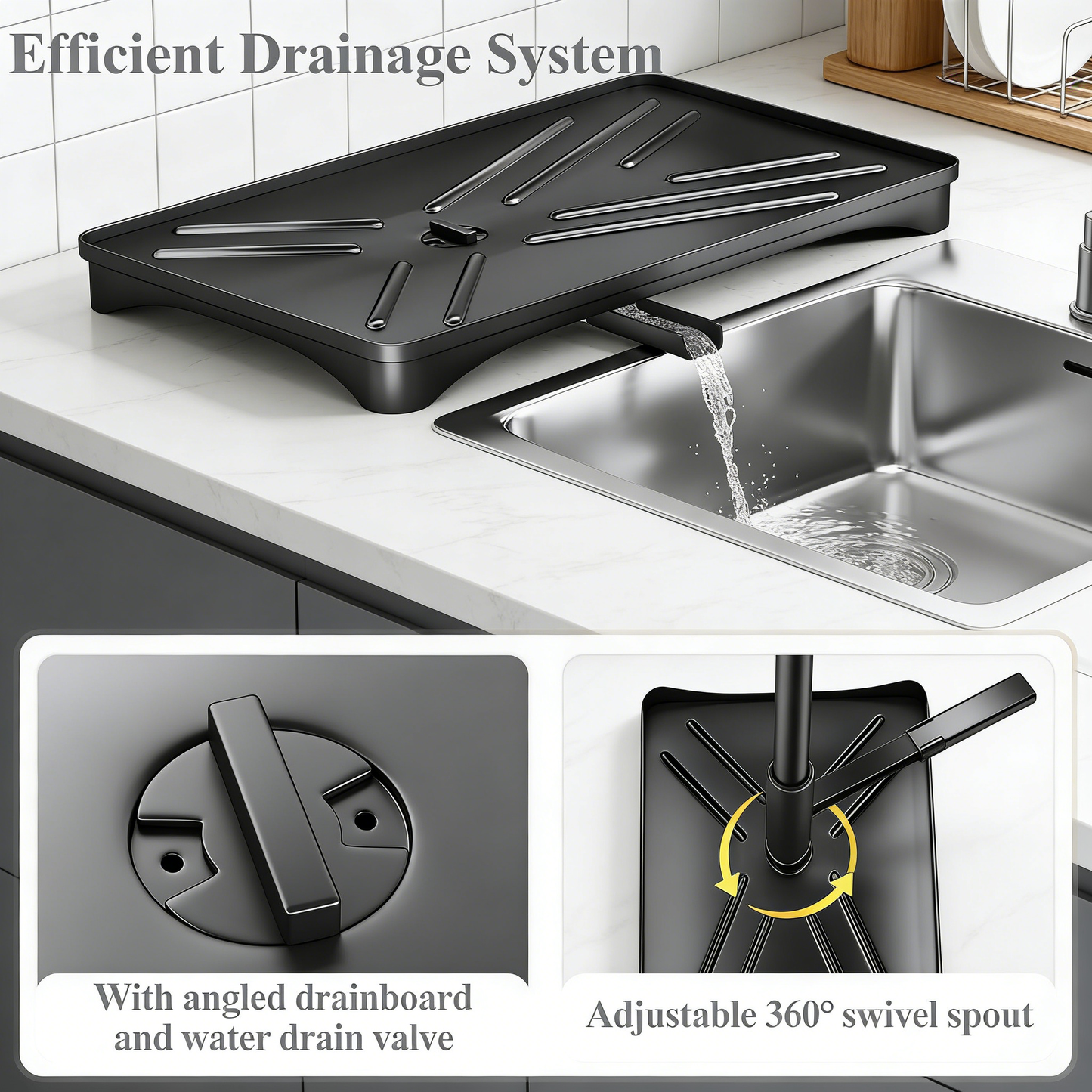 Large Capacity Dish Drainer with Auto Drainage and Utensil Holder