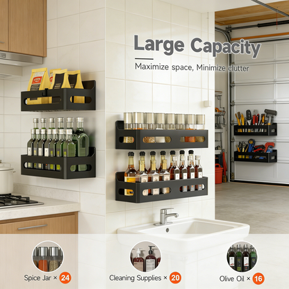 Multi-Purpose Magnetic Storage Rack, No Drilling Wall Mount Organizer for Kitchen & Bathroom