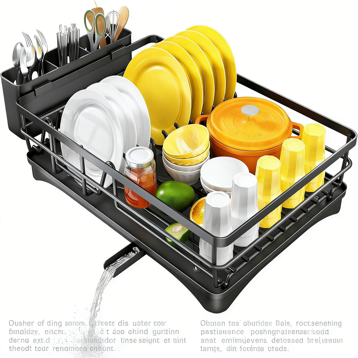 Large Capacity Dish Drainer with Auto Drainage and Utensil Holder