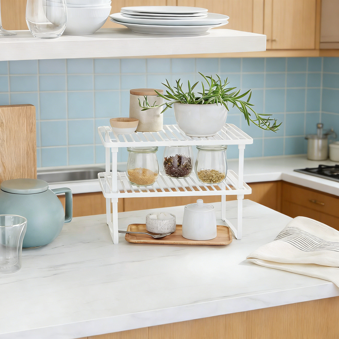 Rotating Stainless Steel Kitchen Utensil Caddy with Drain Tray